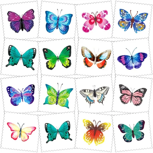 30 hojas (360 piezas) mariposas, sirena, animales marinos, tatuajes temporales impermeables para niños, tatuajes de dibujos animados de estilos