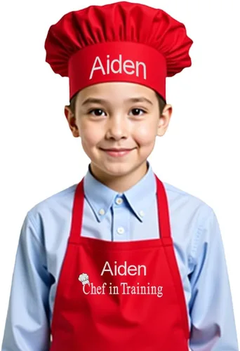 Miniatura 12 de Delantal bordado personalizado y sombrero de chef para niños y niñas, regalo divertido en la cocina (añade un juego de nombre, largo con sombrero)