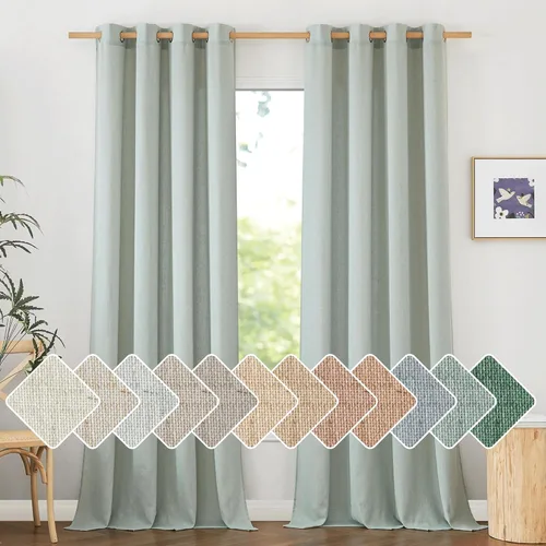 Miniatura 31 de NICETOWN Cortinas de lino natural con textura de lino para dormitorio, mezcla de lino rústica con ojales en la parte superior, semitransparentes