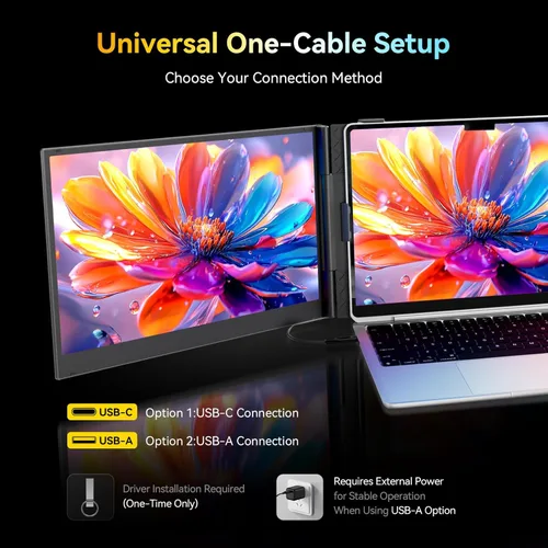 Miniatura 7 de Extensor de pantalla triple para laptop, configuración de un cable, monitor portátil de 15.3 pulgadas para laptop, monitor triple FHD 1200P 16:10