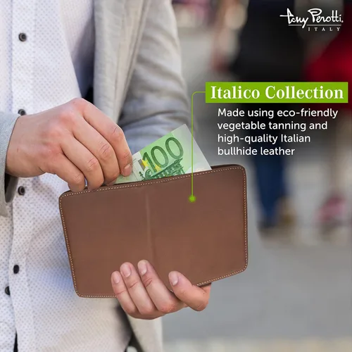 Miniatura 3 de Tony Perotti Men's Italian Leather Bifold Wallet With Card Holders, Pockets, ID Window - Eco-Friendly Vegetable-Tanned