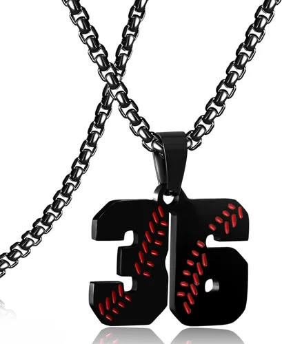 Miniatura 66 de SKQIR Colgante de número de jersey de béisbol para hombres y niños - Cadena de acero inoxidable para atletas - Negro