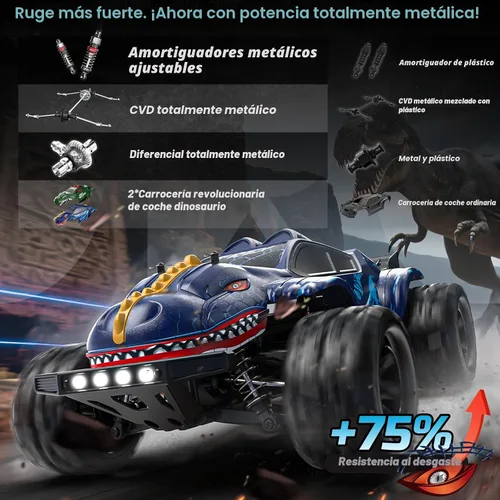 Miniatura 5 de DEERC 9308E 1:16 Coches RC Rápidos para Niños de 8 a 12 años Camión Monstruo RC para Niños 24.8 MPH, Todo Terreno 4WD Camión Dinosaurio de Alta