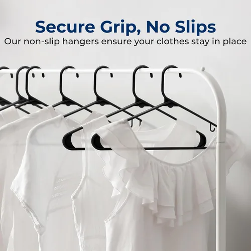 Miniatura 3 de SereneLife - Juego de 10 perchas de plástico con gancho de metal, color negro Non-Slip, Lightweight hangers with a slim profile help keep closets
