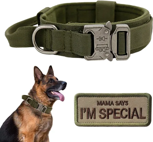 Miniatura 13 de Collar táctico para perro con asa, collar de entrenamiento militar ajustable para perros, nailon suave y hebilla de metal resistente para perros