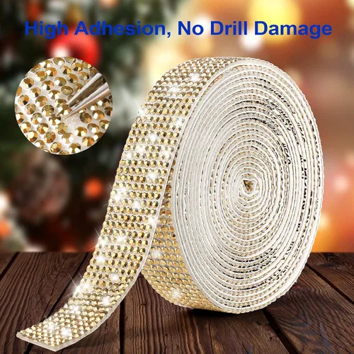 Miniatura 4 de Berenlu Cinta autoadhesiva de diamantes de imitación de cristal, calcomanía decorativa dorada con diamantes de imitación de 0.079 pulgadas, Dorado