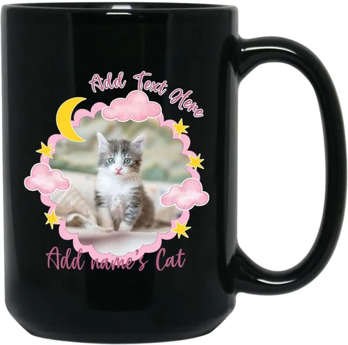 Miniatura 10 de Taza de cerámica negra personalizada para elegir nombre y foto con texto en inglés "Best Cat Dad Ever Just Ask", taza de café personalizada de 11