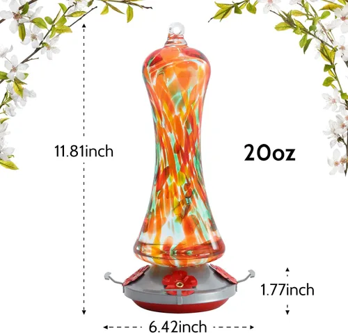 Miniatura 6 de Comedero de vidrio para colibríes para exteriores: regalo de colibríes naranjas para colgar en ventana para mujeres, foso de hormigas incluido, base
