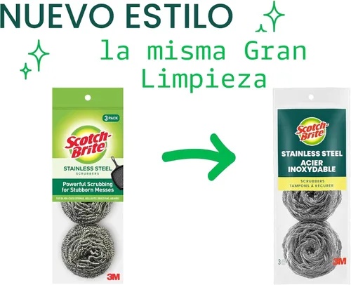 Miniatura 2 de Scotch-Brite Estropajos de Acero Inoxidable, Almohadillas de Limpieza para Suciedades Duras Incruadas, Estropajos de Metal para Limpiar Platos, 3