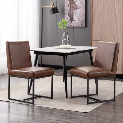 Miniatura 14 de BESTANO Sillas De Comedor - Juego de 2 sillas de comedor modernas negras tapizadas de piel sintética para cocina y comedor con marco de metal negro