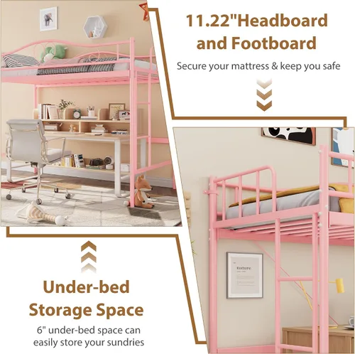 Miniatura 5 de GarveeHome Litera individual sobre individual, litera de metal resistente con barandilla de seguridad y escalera, capacidad de peso de 400 libras