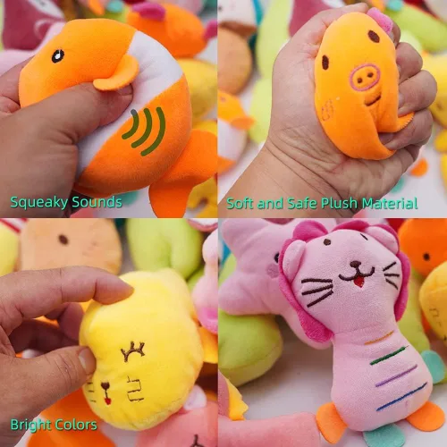 Miniatura 2 de Paquete de 27 juguetes chirriantes para cachorros, diferentes diseños, juguetes chirriantes para mascotas, lindos juguetes de peluche a granel