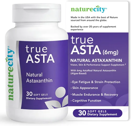 NatureCity TrueAsta Suplemento de astaxantina de 6 mg con AstaReal | Apoya los ojos, la piel, las articulaciones, los músculos, el cerebro y el