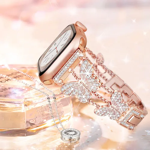 Miniatura 4 de wipalor Correa de metal fina con diseño de mariposa para Apple Watch para mujer de 1.614 pulgadas, 1.575 pulgadas, 1.496 pulgadas, bonitas