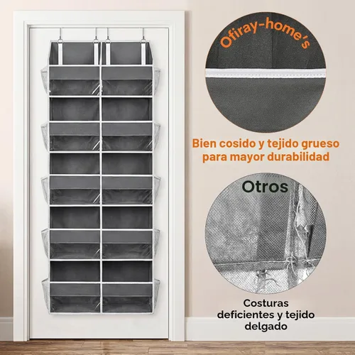 Miniatura 7 de Organizador Sobre la Puerta de 5 Niveles, Almacenamiento Extra Grande Detrás de la Puerta de 10 Compartimentos, Organizador Sobre la Puerta con Gris