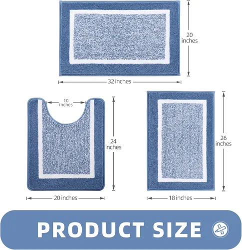 Miniatura 3 de Juego de 3 alfombras de baño con contorno en forma de U, alfombras de ducha absorbentes de microfibra de felpa antideslizantes, alfombras de baño