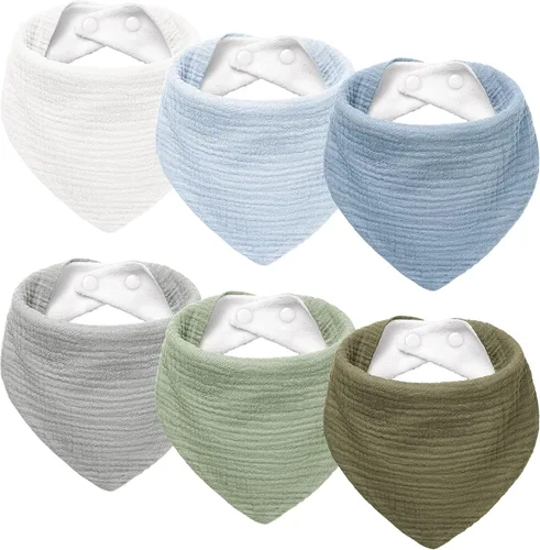 Miniatura 18 de Susurration Baberos de muselina para bebé, paquete de 6 baberos tipo bandana ajustables y suaves en forma triangular para bebés unisex, niñas y niños
