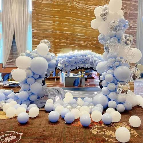 Miniatura 6 de Jobkoo Kit de arco de globos azul y blanco, guirnalda de globos de aluminio plateado 4D, globos de látex azul claro y plateado, globos de látex