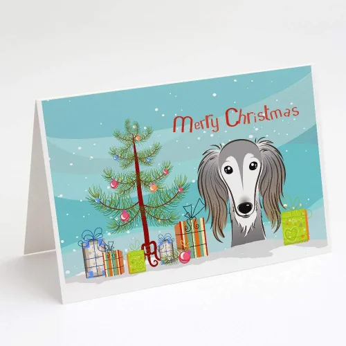 Miniatura 20 de Caroline's Treasures BB1616GCA7P - Tarjetas de felicitación y sobres de árbol de Navidad y sabueso afgano, paquete de 8 tarjetas en blanco