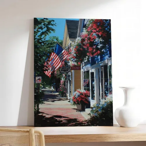 Miniatura 5 de JDBeehpy 1pcs Framed American Flag Wall Art Patriotic Poster Printing July 4th Patriotic Wall Decoration Street View Flower Painting Farmhouse