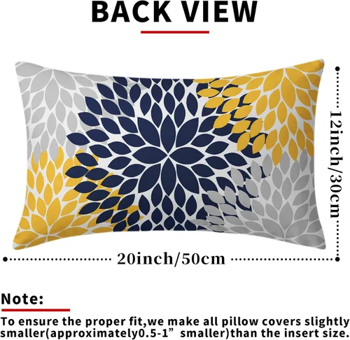 Miniatura 3 de Kawani Juego de 2 fundas de almohada de 12 x 20 pulgadas, diseño geométrico floral de dalia gris, juego de 2 elegantes almohadas lumbares de flores