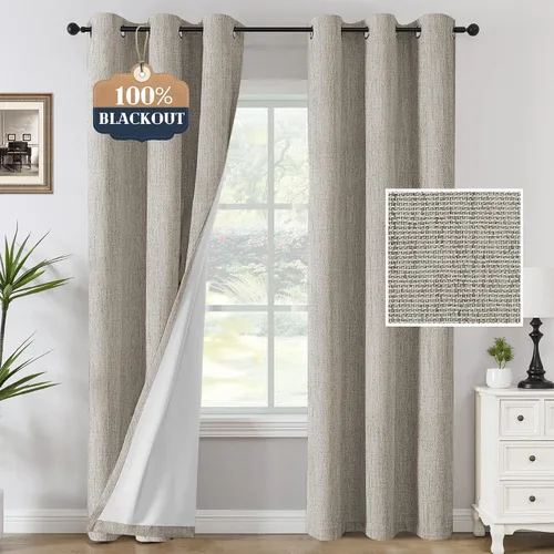 Miniatura 27 de H.VERSAILTEX Cortinas opacas de lino chenilla para dormitorio, térmicamente aisladas, cortinas texturizadas con aspecto de lino con revestimiento