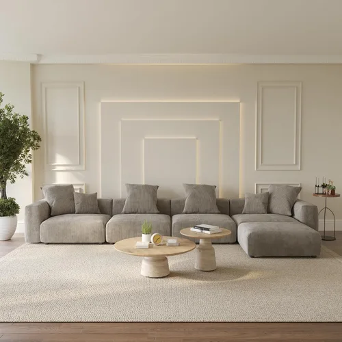 Miniatura 32 de WJShome Cloud Couch Sofá Seccional Modular, Sofá en Forma de L de 102 pulgadas con Otomana, Sofá de Pana Beige de 3 Asientos, Sofá Seccional