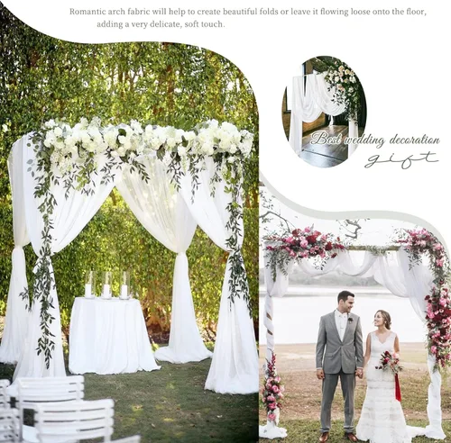Miniatura 6 de Cortinas de arco de boda, 8 paneles de 28" x 20 pies, cortinas de tela de gasa blanca para ceremonia y recepción Blanco