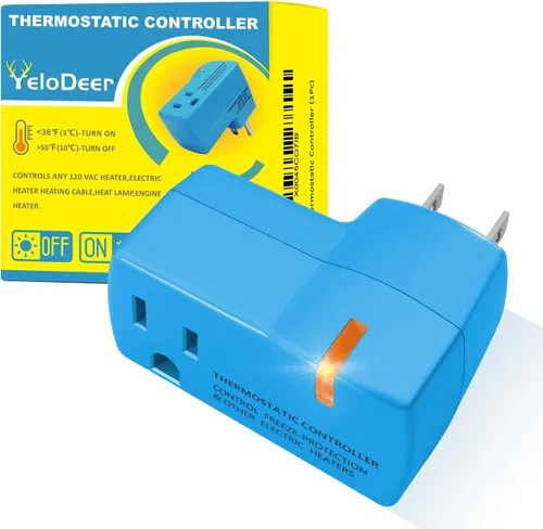 1 unidad de toma de termostato mejorada para calentador de invernadero y casa YeloDeer, encendido automático a 38 °F/apagado a 50 °F para