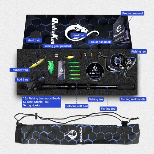Miniatura 6 de Combos de caña de pescar y carrete, diseño único con pintura X-Warping, caña de pescar telescópica de fibra de carbono con carrete combinado