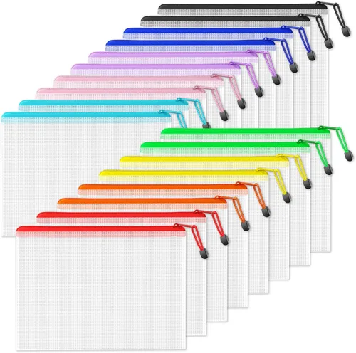 Miniatura 13 de SUNEE Bolsa de malla de plástico con cremallera de 11 x 16 pulgadas (9 colores, 18 paquetes), bolsa extra grande resistente al agua con cremallera