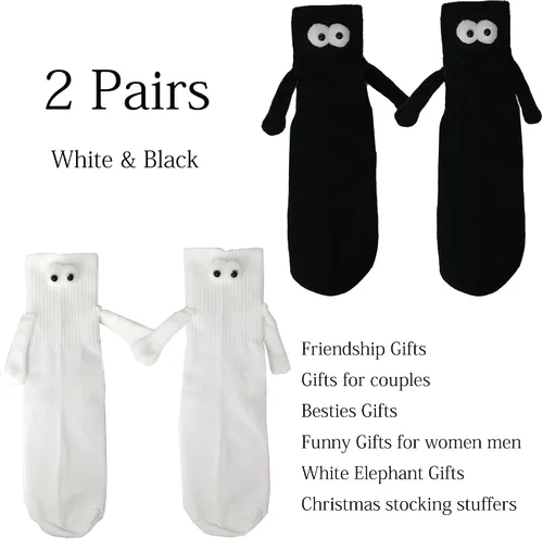 Miniatura 2 de Keauexp Hand In Hands Holding Socks Magnetic That Hold Funny Men Couple For Women, White Black Novelty Boys Girls, 3d Doll Big Eye Friendship