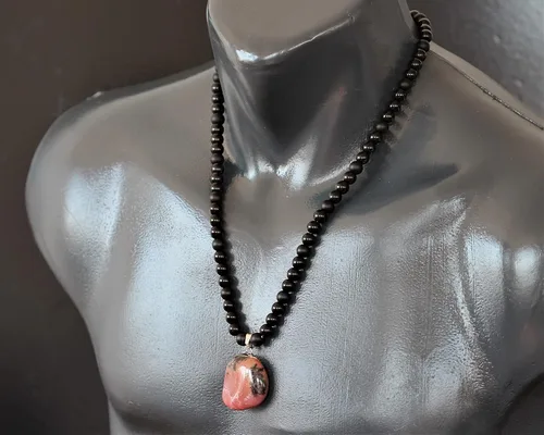 Miniatura 164 de Colgante de turmalina cruda natural, Collar de cuentas de ónix negro genuino, Collar de piedra negra, Collar de piedras preciosas, Cuentas de 0.315