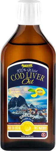 Sanniti Aceite Natural 100% de Hígado de Bacalao, 1081 mg de Ácidos Grasos Omega-3 Totales, Capturado en la Naturaleza Nórdica, 250 mL (8.4 oz)