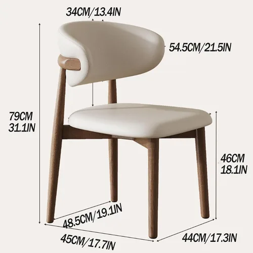 Miniatura 3 de Juego de 2 sillas de comedor de cocina, sillas de comedor tapizadas, sillas laterales de comedor sin brazos de cuero con patas de madera maciza