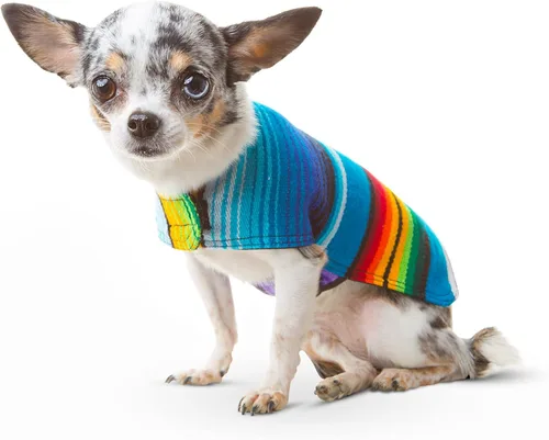 Miniatura 6 de Poncho de perro hecho a mano de Authentic Mexican Blanket; ropa para perros, suéter, abrigo, xxL, Azul