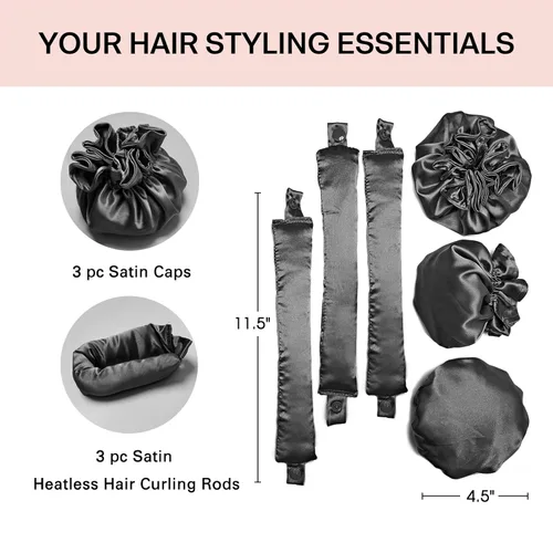 Miniatura 2 de 3 juegos/6 rizadores de cabello sin calor, sin calor, para rizos sin calor con gorras para el cabello, diadema suave sin calor para cabello largo
