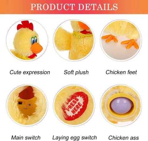 Miniatura 4 de Muñeca de juguete de animal de pollo de Pascua que pone huevo eléctrico loco juguete de pollo de felpa con música sonora