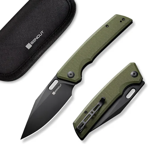 SENCUT GlideStrike - Cuchillo de bolsillo para EDC, cuchillo plegable con apertura de orificio para el pulgar, mango grueso G10 texturizado con clip