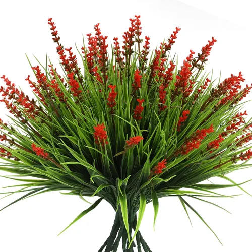 Miniatura 11 de alyptus Flores artificiales para exteriores, 12 paquetes de plantas de plástico, flores blancas sintéticas, hierba falsa de mono para decoración