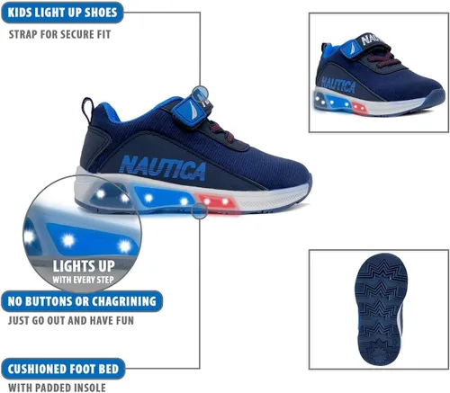 Miniatura 2 de Nautica Tenis deportivos con luz intermitente para niños con una correa, a la moda y divertida para niños y niñas, disponibles en tallas para niños