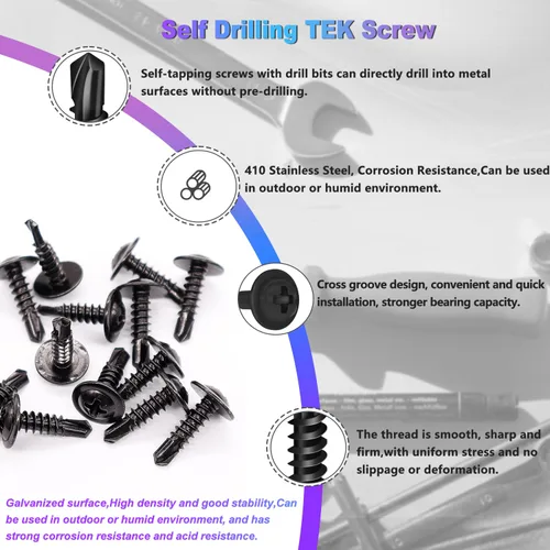 Miniatura 4 de mxuteuk Tornillos autorroscantes con cabeza de truss #8 × 1/2 y 5/8 pulgadas, tornillos autorroscantes de acero inoxidable 410 para metal