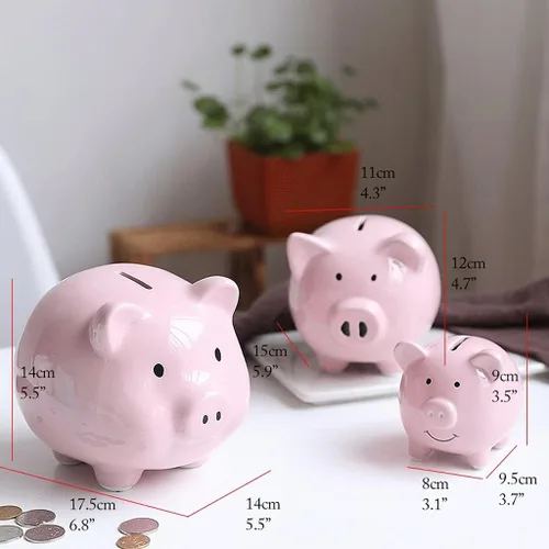 Miniatura 2 de Alcancía, alcancía decorativa de cerámica para adultos y niños para apreciar un bonito banco de dinero para niños y niñas (azul, blanco, rosa)