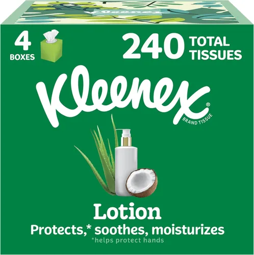 Kleenex Loción de pañuelos faciales con aceite de coco, 4 cajas de cubos, 60 pañuelos por caja, 3 capas