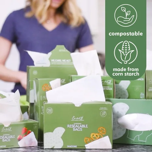 Miniatura 4 de Bolsas de almacenamiento de alimentos 100% compostables [Paquete de 150 aperitivos] Bolsas ecológicas para congelador, bolsas resellables