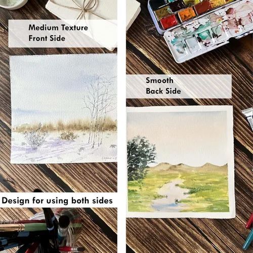 Miniatura 8 de Deckle Edge Papel de acuarela, 100% algodón, 140 libras, 300 GSM, 8 x 8 pulgadas, 30 hojas de papel mixto para técnica seca y húmeda, sin ácidos