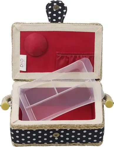 Miniatura 4 de Cesta de coser con kit de costura. Pequeña caja de costura organizadora con mini kits de costura para niños, principiantes y regalo, Negro