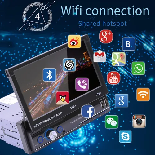 Miniatura 4 de Radio de coche 1 DIN MP5 reproductor de 7 pulgadas Bluetooth HD GPS pantalla retráctil USB iOS Android 8.1 navegación cámara de visión trasera