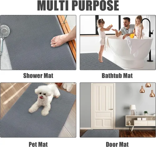 Miniatura 7 de HOMBYS 35 x 24 Alfombra de Ducha Extra Grande para Cabina de Ducha y Tina, Alfombra de Baño Antideslizante, Accesorios de Baño de PVC, Secado Gris