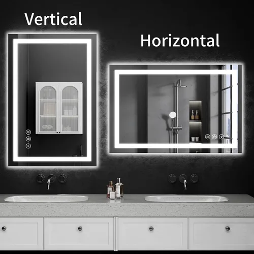 Miniatura 9 de Espejo de baño LED de 24 x 36 pulgadas con luces, regulable, antiniebla, espejo de tocador de baño iluminado para pared, retroiluminado + luz